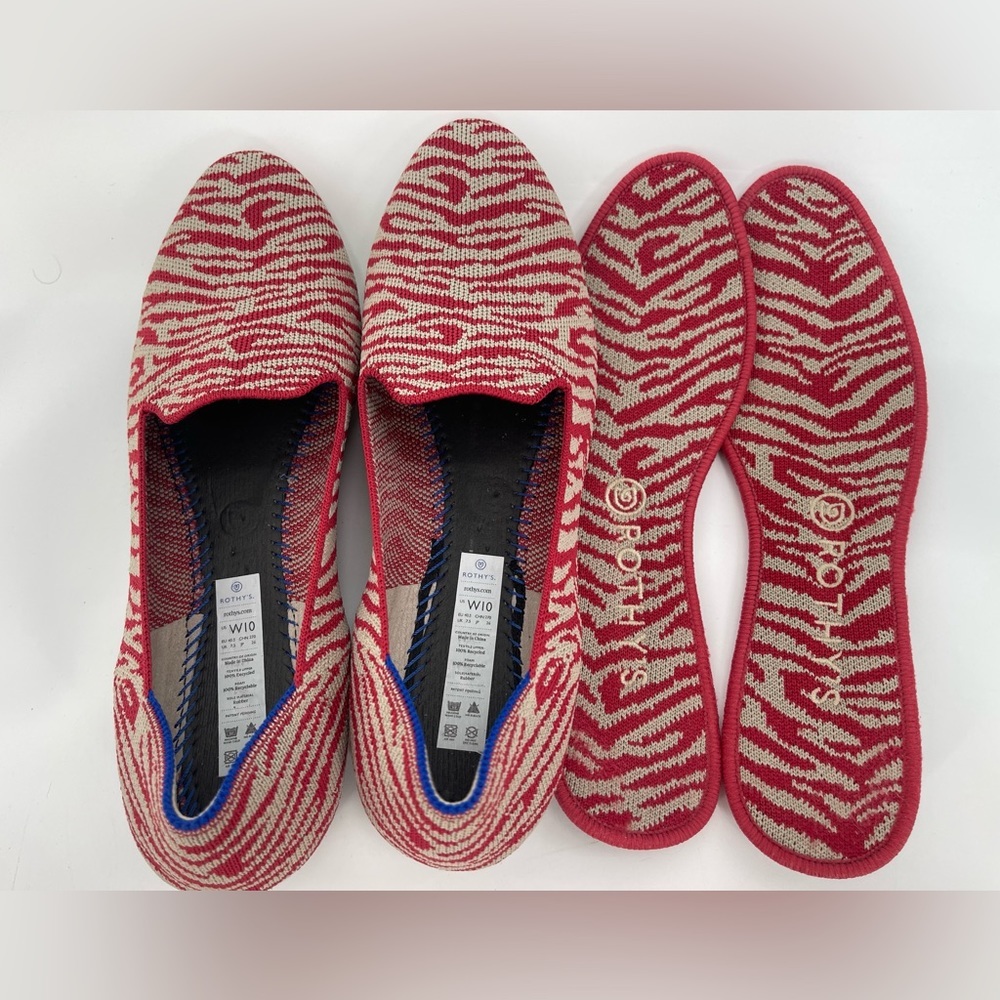 Rothy’s The Loafer Zebra Red Tan Flats Retired Slip On- - Picture 6 of 9